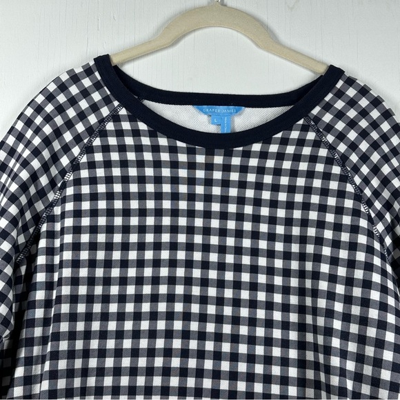 Draper James Natalie Sweatshirt Women's Large Navy Gingham Check Cotton Crew - Picture 5 of 7